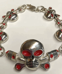 Heavy Sterling Bracelet with one Large Charlie and 4 Small Charlie Links