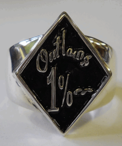 Sterling Outlaws 1%er Script Diamond Shaped Ring