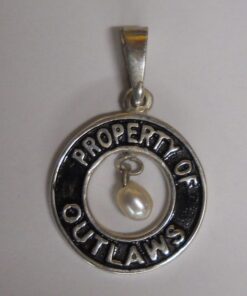 Sterling Round Property of Outlaws Pendant with Pearl Dangle