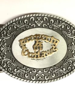 Zinc and Sterling Silver Property of Outlaws Belt Buckle with Fleur de Lis Border