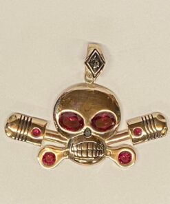 Extra Large Heavy 10k Gold Charlie Pendant with Synthetic Rubies