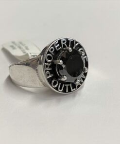 Alternative view of Round Sterling Property of Outlaws Ring with Solid Sides and Set with Round Black CZ