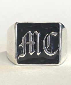 Sterling Black Pistons "MC" Signet Ring