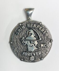 Sterling Silver Round Grim Reapers Pendant with CZ