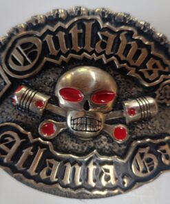 XXL Oval Outlaws Atlanta Brass Buckle; 120mm wide x 90 mm tall with Skulls on top