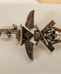 Brass 110x60m Long Pin with Wings, Skull, Square and Compass